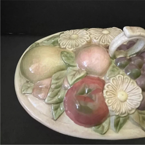 *Final Price* Ceramic Lattice Dish Flowers Fruit Hand Painted Glazed 1970s - Picture 5 of 5